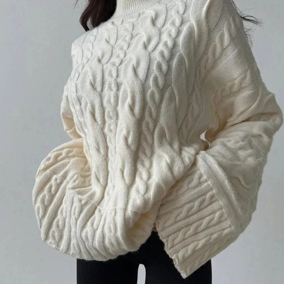 Apricot Casual Women's Color Twist Knit Warm Long Sleeve Sweater - Picture 6 of 6